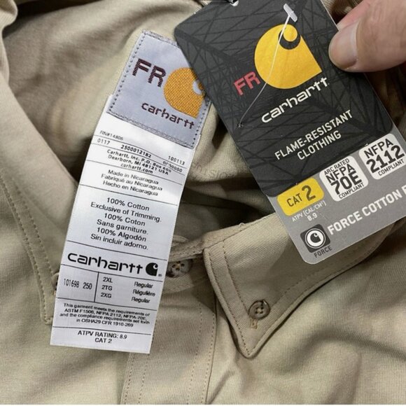 NEW $120 Carhartt FR Flame Resistant Force Cotton Hybrid Shirt!  Tan  101698 - Picture 4 of 4